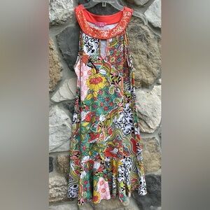 Joyous & Free Dress Size M Beaded Sequin Colorful Floral Bohemian Maximalist